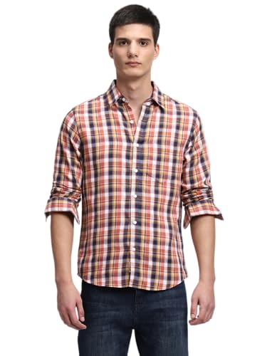 Image of Dennis Lingo Men's Tartan Checks Spread Collar Casual Shirt