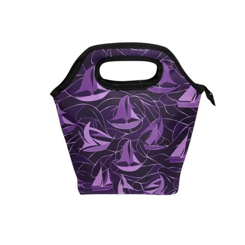 Yoogain Bolsa de almuerzo para niños con asa curvada, lonchera grande, impermeable, suave, para picnic, universidad, estilo antiguo, color morado náutico