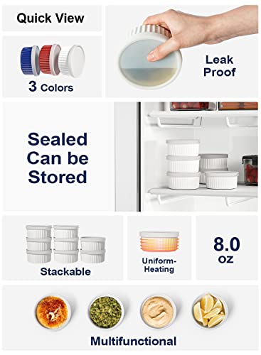 Le Tauci 8 Oz Ramekins With Silicone Storage Lids, Creme Brulee Dishes, Custard Cups For Baking, Oven Safe, Set Of 6, White #TOP1