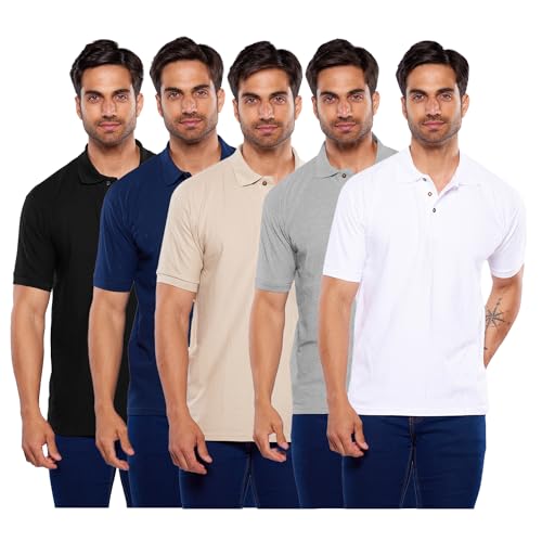 Recopilación de Polos para Hombre los más solicitados. 43 Alfani- Paquete de 5 Playeras Polo Multicolor para Hombre, 100% algodón- G Negro/Marino/Beige/Jaspe/Blanco