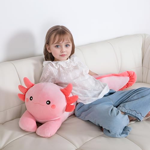Image of Large 32 inch Axolotl Stuffed Anima Soft Pillow Big Plush Toy, Pink Axolotl Stuffy Plushie Gift for Kids Boy Girl Birthday