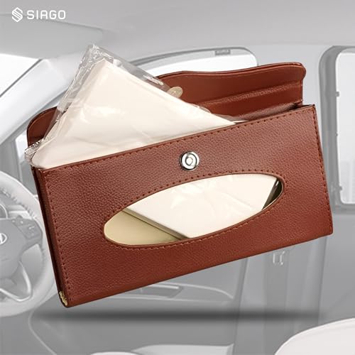 Image of SIAGO SIA103 Car Tissue Holder, PU Leather, Tan, Rectangular, Sun Visor Napkin Holder, Backseat Tissue case Holder for car