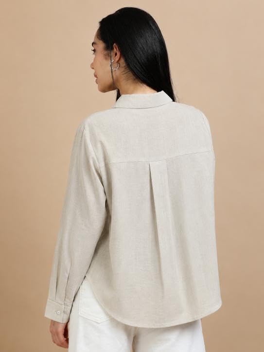 Image of Glam & Chique Women's Relaxed Fit Spread Collar Solid Casual Shirt S-2XL