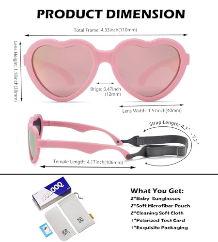 Image of Flexible Heart Shaped Baby Polarized Sunglasses with Strap Adjustable Toddler & Infant Age 0-24 Months