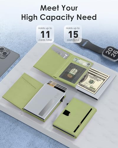 Image of QLD RFID Wallet Women - Small Slim Trifold Wallet Anti-Theft Pop up Card Holder, Minimalist, Ultra Thin, Front Pocket, Premium Leather, 9-11 Cards Capacity | ID Window | Cash Slot