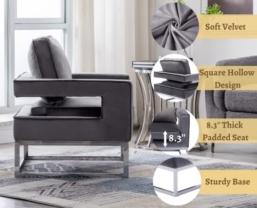 Ealson Velvet Accent Chair Modern Single Sofa Chair Upholstered Barrel Armchair With Open Back And Chrome Base Comfy Club Chair For Living Room/Bedroom, Grey #TOP3