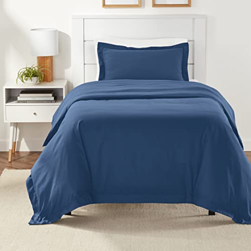 Amazon Basics Light-Weight Microfiber 2 Piece Duvet Cover Set with Zipper Closure, Twin/TwinXL, Navy Blue, Solid
