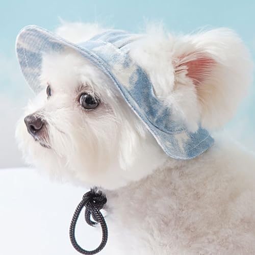 Leap Raupe 犬 帽子 耳出し 夏 被り物 小型犬 中型犬 ライトブルー M 頭周34p