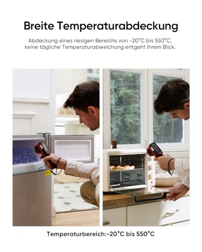 Eco Lite Thermometer, -20°C bis 550°C, Visuelles Thermometer, 2,4 Vollbild-Live-Tracking-Temperaturmesser, 96×96 IR-Auflösung, HVAC-Werkzeug, Dual-Modus, 14 Stunden Dauerbetrieb