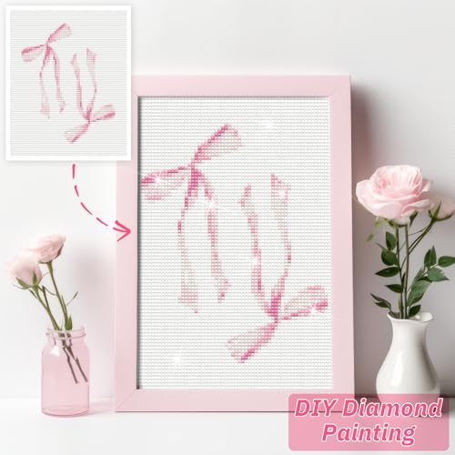 Chunful 6 Pcs Pink Bow Diamond Art Kits for Adults DIY Coquette Painting Wall Art Crafts Preppy Pink Ribbon Disco Ball Aesthetic Room Decor Cute Pictures 5d Craft Wall Decor for Home, 10 x 11.8'' by Chunful - Image 3