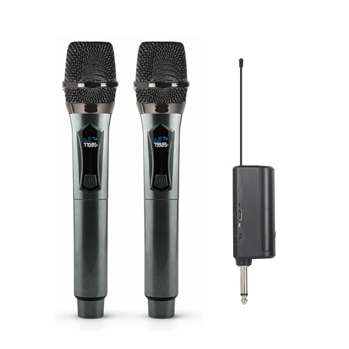 Image of T TECLUSIVE Wireless Microphone Professional for Speaker 6.35mm Amplifier Outdoor Karaoke Singing | Noise Cancellation | Dual Rechargeable Type-C 10Hours Battery Mic with Transmitter
