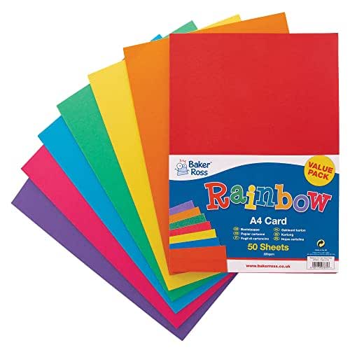 Baker Ross AV535 A4 Rainbow Coloured Card - Pack of