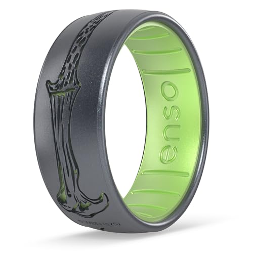 Enso Rings Harry Potter Wand Collection - Comfortable and Flexible Silicone Rings - 7.9mm Wide, 2.18mm Thick - Voldemort's Wand - Gunmetal Enso/Peridot - 8