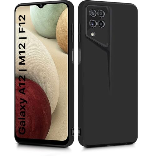 Image of WOW IMAGINE Slim Back Cover for Samsung Galaxy F12 | A12 | M12 | Blade Series Ultra Thin Case with Lightweight Design | Camera Protection | Soft Matte Silicone Flexible Mobile Case - Black