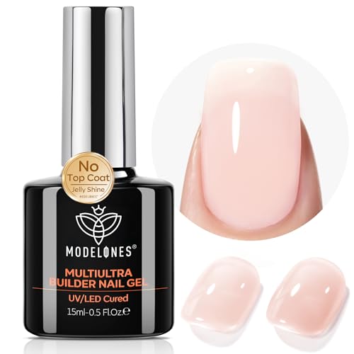 Image of modelones Builder Nail Gel, Builder for Nails No Top Coat Needed, Sheer Nude Pink, C-Curve Sculpting, Glossy Jelly Finish Sheer Light Pink, No-Wipe, 9-in-One LED Lamp Cured Color Gel Polish