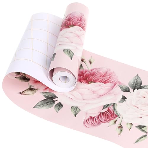 Abaodam Cenefa de Pegatina de Cintura Rosa y Fácil de Limpiar de Pvc para Baño y Lavandería Diseño Vintage y Estilo Moderno