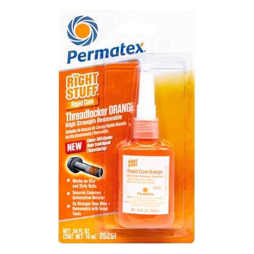 Image of Permatex The Right Stuff Rapid Cure Orange Threadlocker 25251, Works on Oily & Dirty Fasteners, Automotive, Industrial & Hardware Use, Sets in 15m Cures in 4h, 10 ml