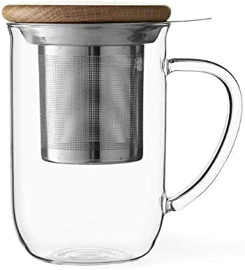 - VIVA Minima Balance Glass Infuser Tea Cup - 17 oz / 500 ml Mug with Stainless Steel Infusion Mesh and Bamboo Wood Lid