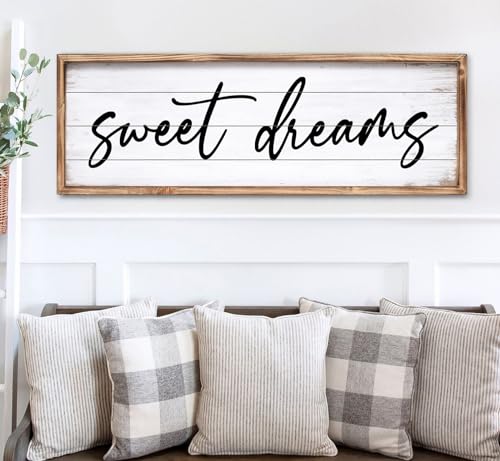 UPPER DECOR Sweet Dreams Wall Decor Above Bed 42''×15'' Large Bedroom Wall Sign Farmhouse Bedroom Sign Wood Framed Guest Room Decor Master Bedroom Wall Decoration