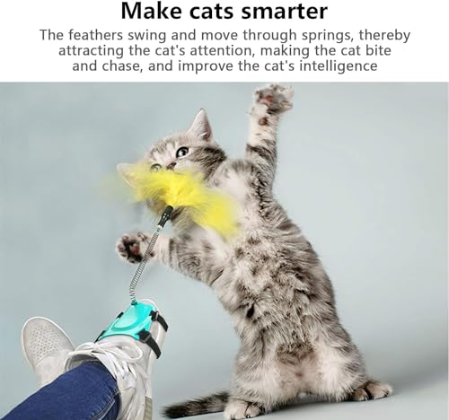 Image of Foodie Puppies Interactive Cat Teaser Stick Wand Toy With Feather - Foot Worn Teaser (24cm, Small) | Spring Tease Cat Toy