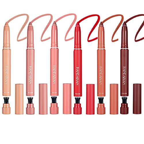 6Pcs Long-Lasting Matte Lipstick & Lipliner Set With Built-In Sharpener - Get The Ultimate Makeup Look With Rotating Sharpenable Lip Crayons, Waterproof Velvet Crayon Lipstick Set (2-In-1 Set A) #TOP9