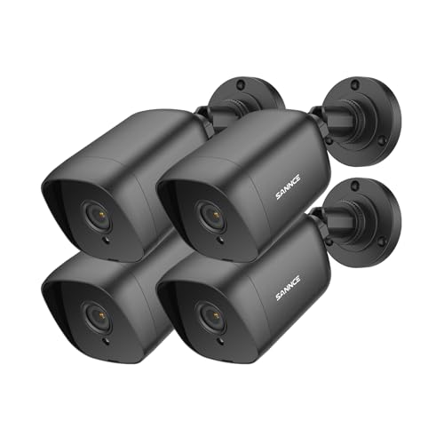 SANNCE Pack de 4 Caméras de Sécurité Extérieure Analogiques 5MP, Vision Nocturne 30 m, IP66, Compatibles avec DVR 5MP, Installation Facile