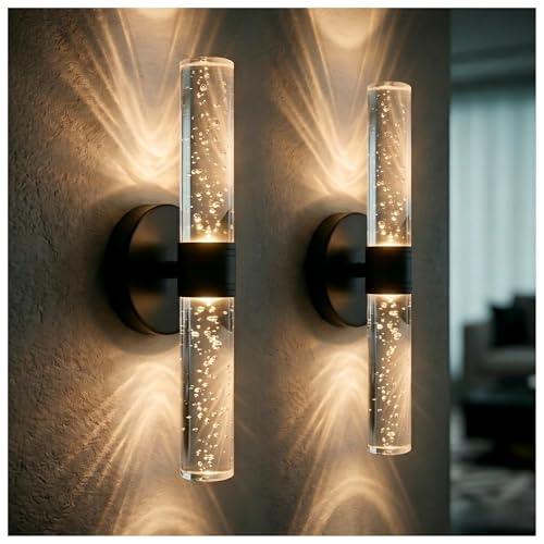 Image of DORESshop Battery Operated Wall Sconces Set of 2, 10000mAh Rechargeable Wall Sconce with Bubble Crystal, 9 Color Dimmable Wireless Wall Sconce, Sconce Wall Decor for Living Room, Bedroom, Black 12in