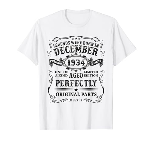 Las Leyendas Nacen Diciembre 1934 Regalo 90 Años Cumpleaños Camiseta