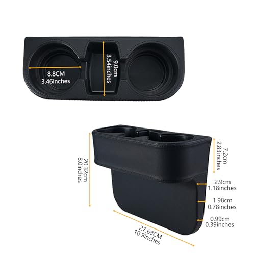 Image of Black Multifunctional Car Cup Holder Car Seat Organizer Gap Filler Bottle Phone Storage Organizer, Black Stitching