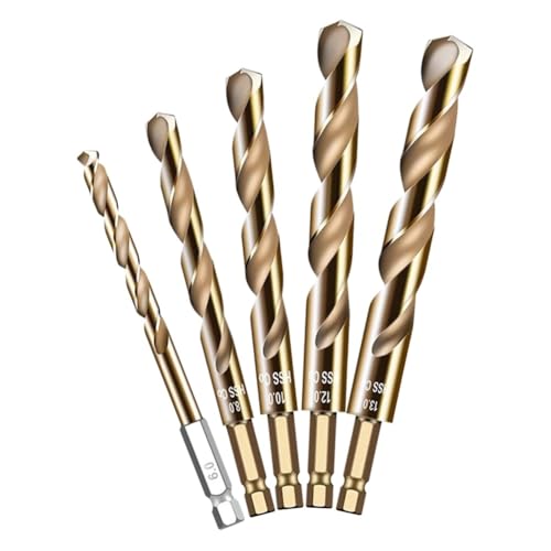 FABULETTA Juego de 5 brocas con mango hexagonal de 1/4 pulgadas con revestimiento HSS para taladros de acero inoxidable de 6-13 mm