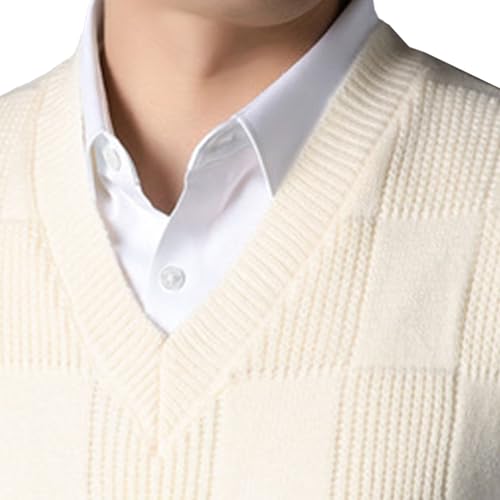 JEShifangjiusu Men's V Neck Sweater Vest Checkered Sleeveless Pullover Knitwear Business Casual Knitted Tank Top3