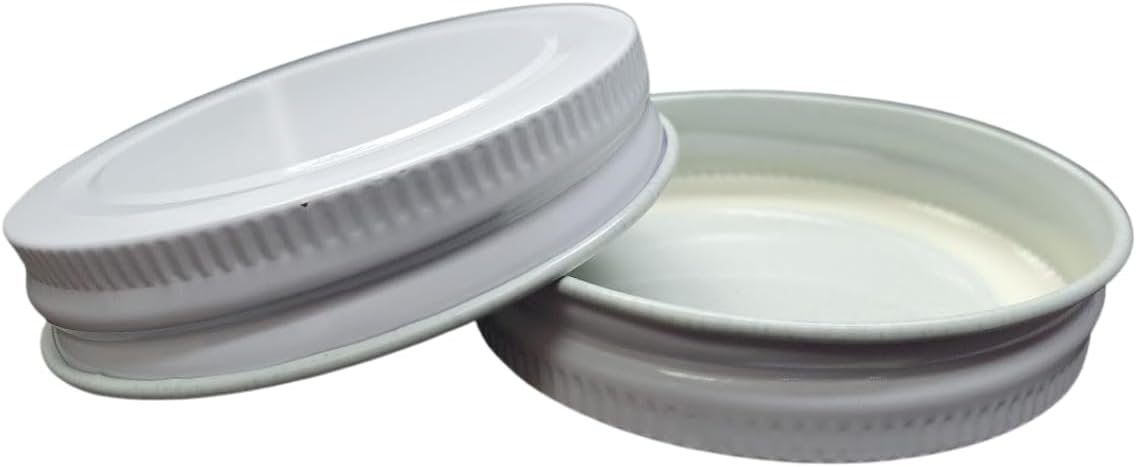 70G-450 White Metal Continuous Thread Lid with Plastisol Liner (120 PCS. Ten Dozen) for Candle Jars, Canning Jars, Works with most Mason Jars