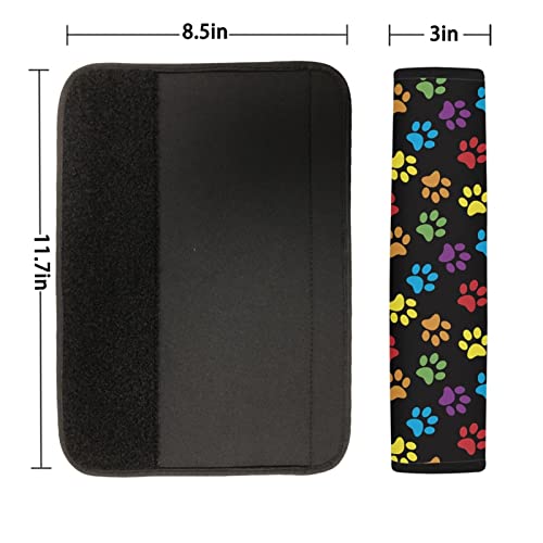 Bulopur Dog Paw Soft Car Seat Belt Strap Shoulder For Adults Kids, Colorful Puppy Footprint Auto Seat Belt Pad Cover Kit 2-Pack, Multicolor Backpack Strap Shoulder Pad #TOP3