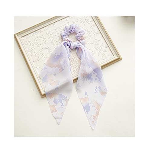 8Pcs Scarf Hair Scrunchies Ribbon Ties Cute Chiffon Bow Scrunchies Flowers Long Bowknot Knotted Hair Scarf Scrunchie Pony Tails Holder Hair Bands For Women Girls Floral Blue Pink #TOP5