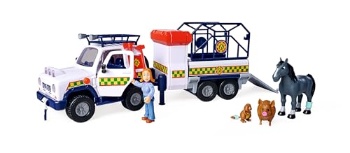 Image of Simba 109252624 Fireman Sam Animal Rescue Trailer Hinged for Station, Vehicle with Light, with Figure, Animals, Accessories, Length: 34 cm, from 3 Years, Black