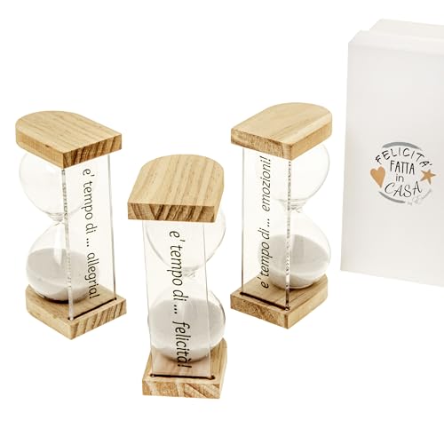 1 PZ PLEXI Clessidra in Vetro Base Legno con Frase H.11,5 3ASS. con Scatola BOMBONIERA Idea Regalo Matrimonio Comunione