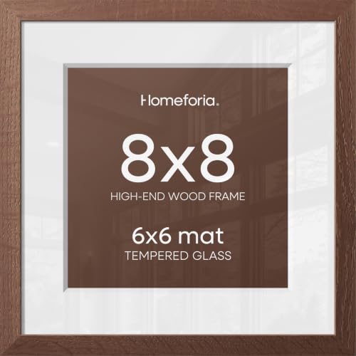 Image of Homeforia 8x8 Brown Oak Picture Frame, High-End Wood, 6x6 Mat, Glass | High End Solid Oak Wood, Tempered Glass, Acid-Free 6x6 Removable Mat, 8x8 Edge-to-Edge Display 8x8, Wall Kit, Set Of 3