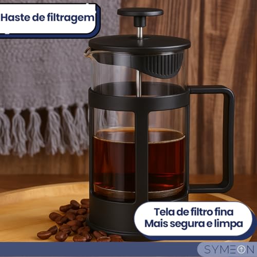 Cafeteira Prensa Francesa Manual Vidro Aço Inox Cremeira Espuma De Leite Com Alça Reforçada 350ml