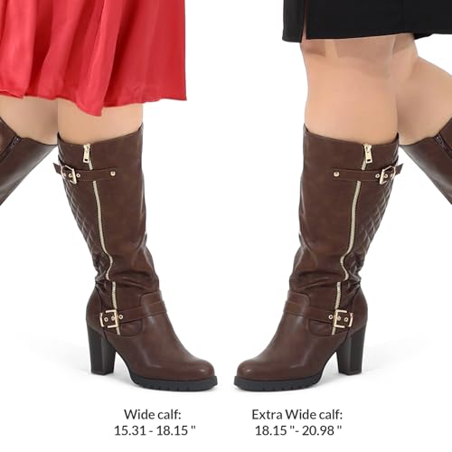 mysoft Women's Wide/Extra Wide Calf Knee High Boots Chunky Block Heel Round Toe Tall Boots Side Zipper3