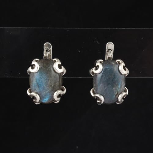 Boucles d'oreilles labradorite naturelle et argent 925 fait main - 3
