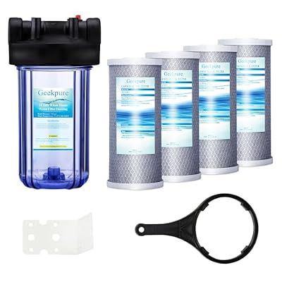 Geekpure 10 Inch Whole House Water Filtration System with Carbon Block Filter 10-Inch Big Clear Housing-1" NPT Inlet/Outlet - 4.5"x 10" -5 Micron