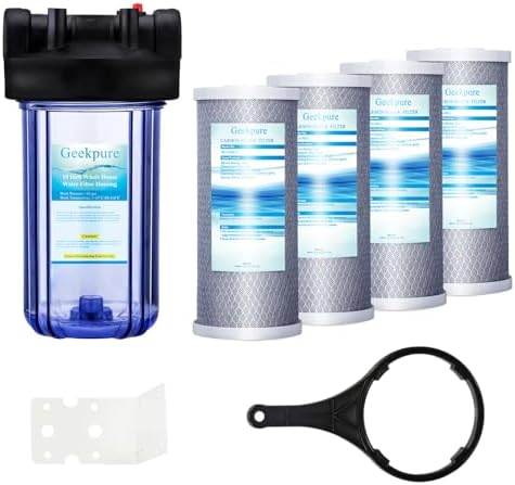 SimPure Sediment Waterfilter, 5 micron 4,5 x 10 grote blauwe polypropyleen waterfiltercartridge, compatibel met de meeste RO-systeem, 4 Pack