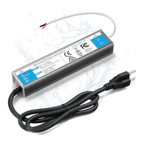 VOEWT LED Driver 100 Watts Waterproof IP67 Power Supply 85V-265V AC to 12V DC Converter Quiet and Small LED Transformer Low Voltage Output with 3-Prong Plug 3 Feet Cable for LED Light Strip Outdoor