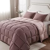 KASENTEX King Comforter Set – Reversible Dual Color – Goose Down Alternative – Ultra-Soft, Lightweight, Machine Washable, Maintain Fluffiness, All Season Warmth (Twilight Mauve/Pale Mauve)