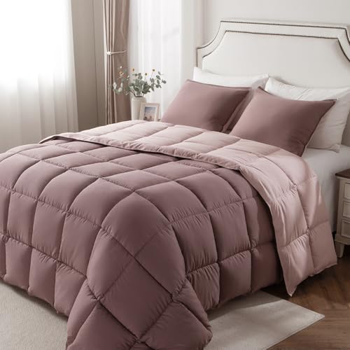 Image of KASENTEX Queen Comforter Set, Reversible,Goose Down Alternative,All Season | 250 GSM Fill, Ultra-Soft, Lightweight, Machine Washable, 1 Comforter + 2 Pillow Shams, Twilight Mauve /Pale Mauve