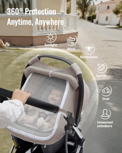 Blissful Diary Baby Car Seat Cover, Extra Large Mesh Window, Breathable Muslin Cotton, Infant Windproof Canopy, Must-Have Baby Gift - Image 4