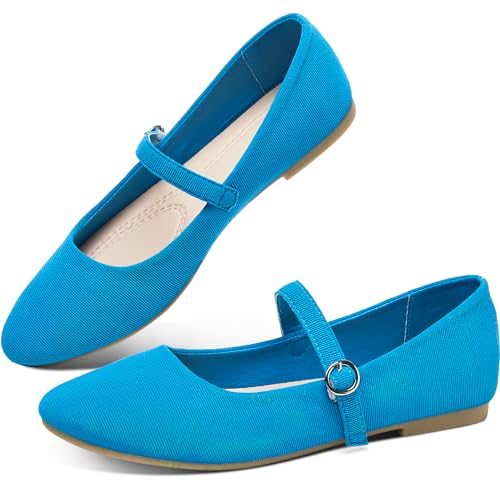 Image of Obtaom Mary Jane Flat Shoes Round Toe Ballet Flats for Women Dressy Fabric Business Flats Comfortable Classic Strap Flats for Office