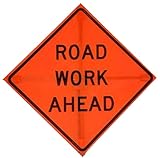 OrangeGear™ 36” x 36” MUTCD TTC Compliant Safety Orange Mesh Temporary Traffic Control Rollup Sign with Orange Fiberglass Roll-up Sign Cross Ribs For 36" Sign (ROAD WORK AHEAD) Sign Only (Stand Sold Separately)