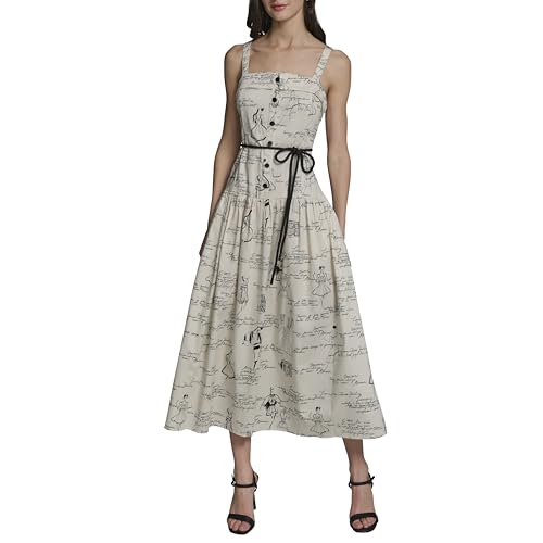 Image of Karl Lagerfeld Women's Sleeveless Square Neck Drope Waist Maxi Dress with Rope Belt