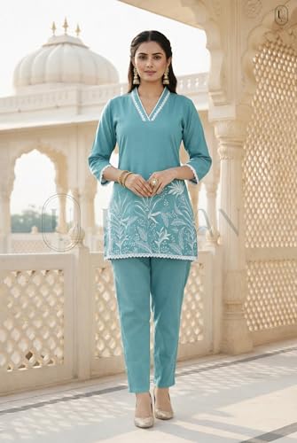 Image of SUNDARTA Women's Rayon Slub Kurta Set | Solid Straight Kurta with Pant | Elegant Ethnic Wear for Office, Casual & Festive Use